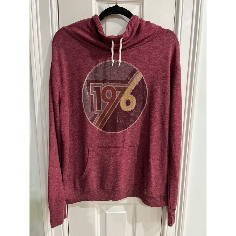 Well Worn Los Angeles 1976 Graphic Hoodie Cowl Neck Burgundy Heathered Medium